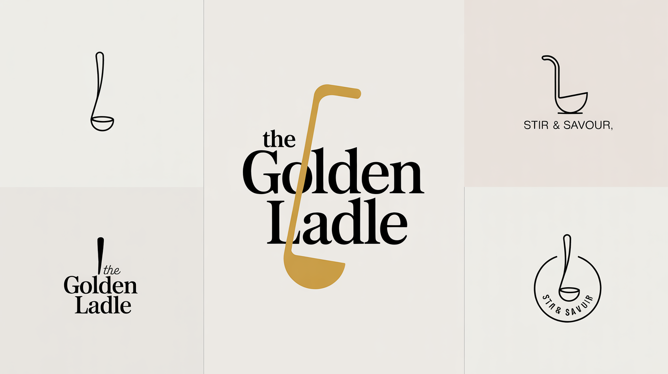 A collection of professionally designed logos for a ladle or soup-related business, showcased on a clean white background as a final design result.