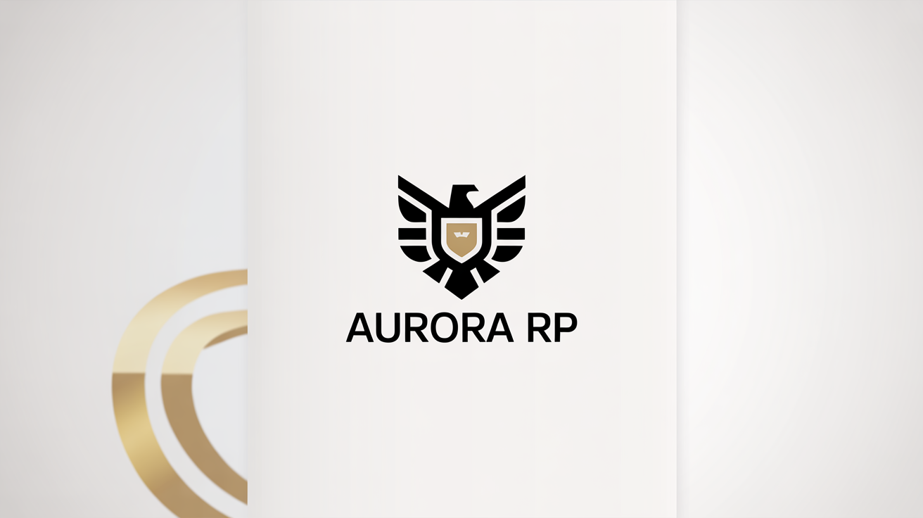 A professional gold and black logo for a role-playing server named 'AURORA RP'. The logo features a stylized eagle crest and is displayed on a white background.