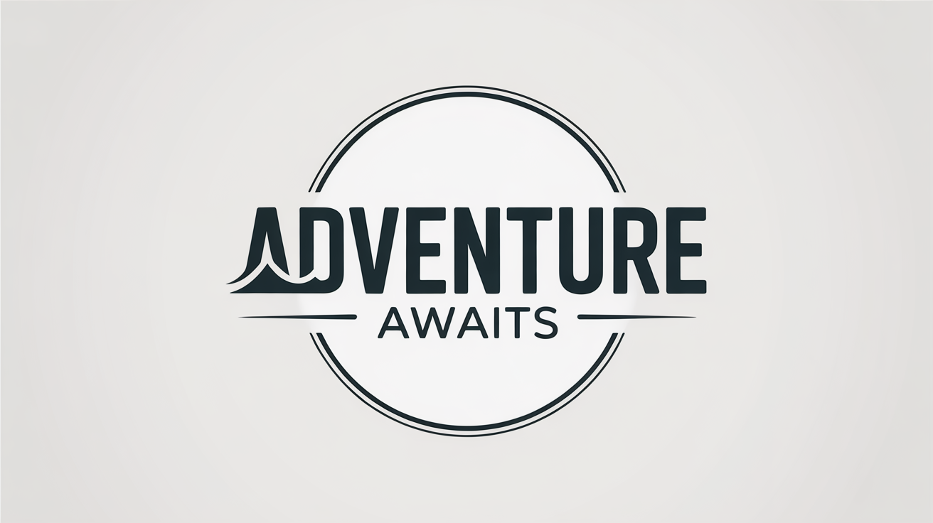 The final result of adding a border to a logo: a circular logo for 'ADVENTURE AWAITS' is shown with a new, thick white border around it on a clean gray background.