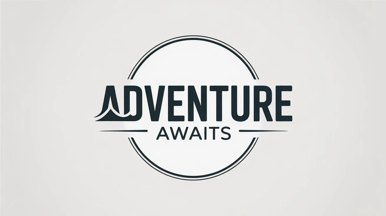The final result of adding a border to a logo: a circular logo for 'ADVENTURE AWAITS' is shown with a new, thick white border around it on a clean gray background.
