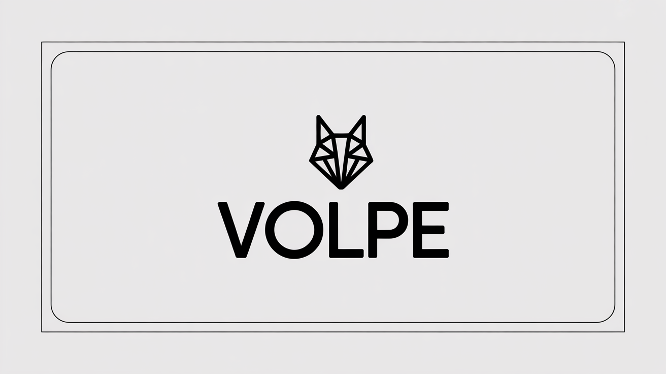 A minimalist black logo of a geometric fox head with the word 'VOLPE' underneath. The entire logo is enclosed within a thick white border, set against a plain white background, illustrating the effect of adding a border to a logo.