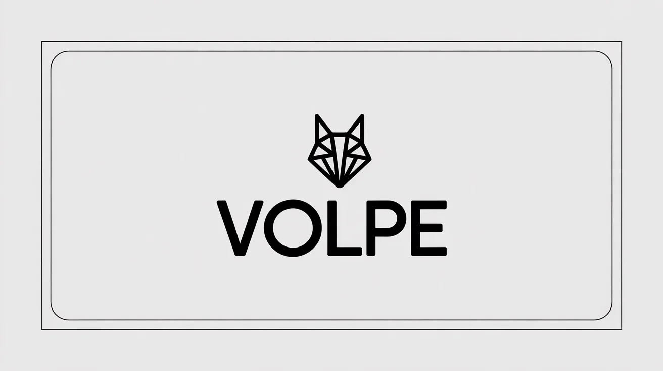 A minimalist black logo of a geometric fox head with the word 'VOLPE' underneath. The entire logo is enclosed within a thick white border, set against a plain white background, illustrating the effect of adding a border to a logo.