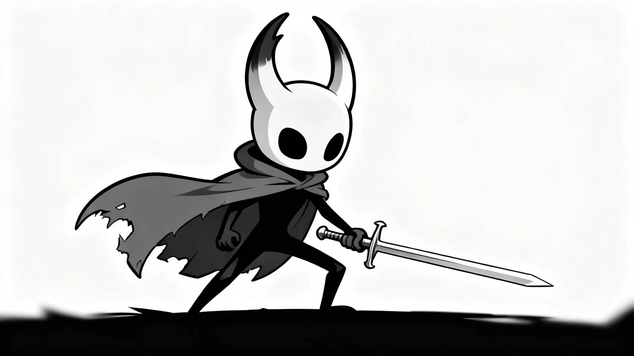 An original character designed in the distinct art style of Hollow Knight, featuring a stag beetle-like knight with a white mask and dark horns, holding a nail-sword against a plain white background.
