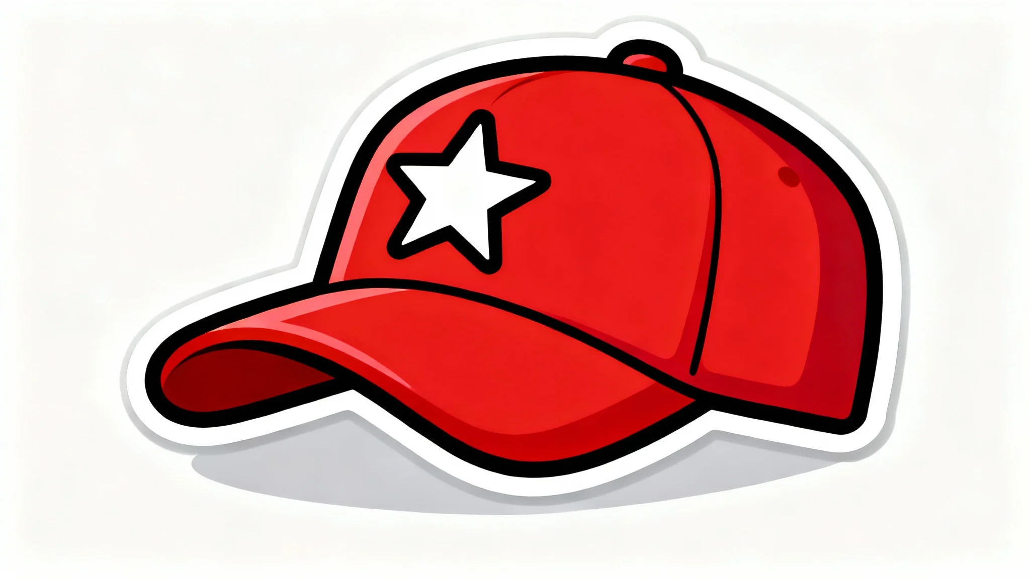 A high-quality illustration of a bright red cartoon baseball cap with a white star on the front, isolated against a plain white background.