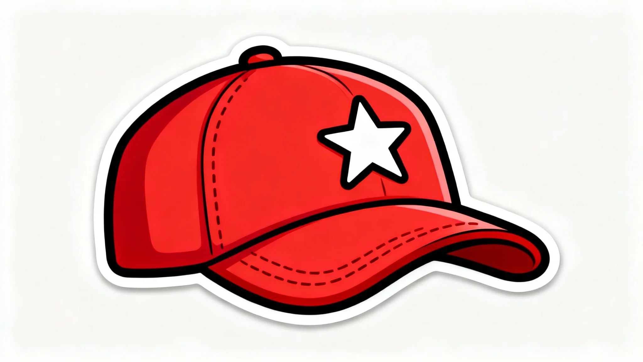 A simple 2D cartoon illustration of a red baseball cap with a white star on the front, set against a plain white background.