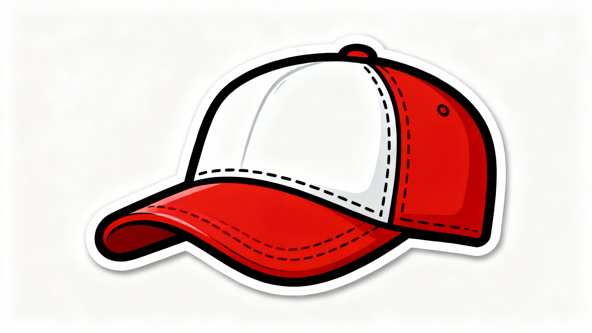 A vibrant red and white cartoon baseball cap shown at an angle, designed in a clean vector style on a white background.