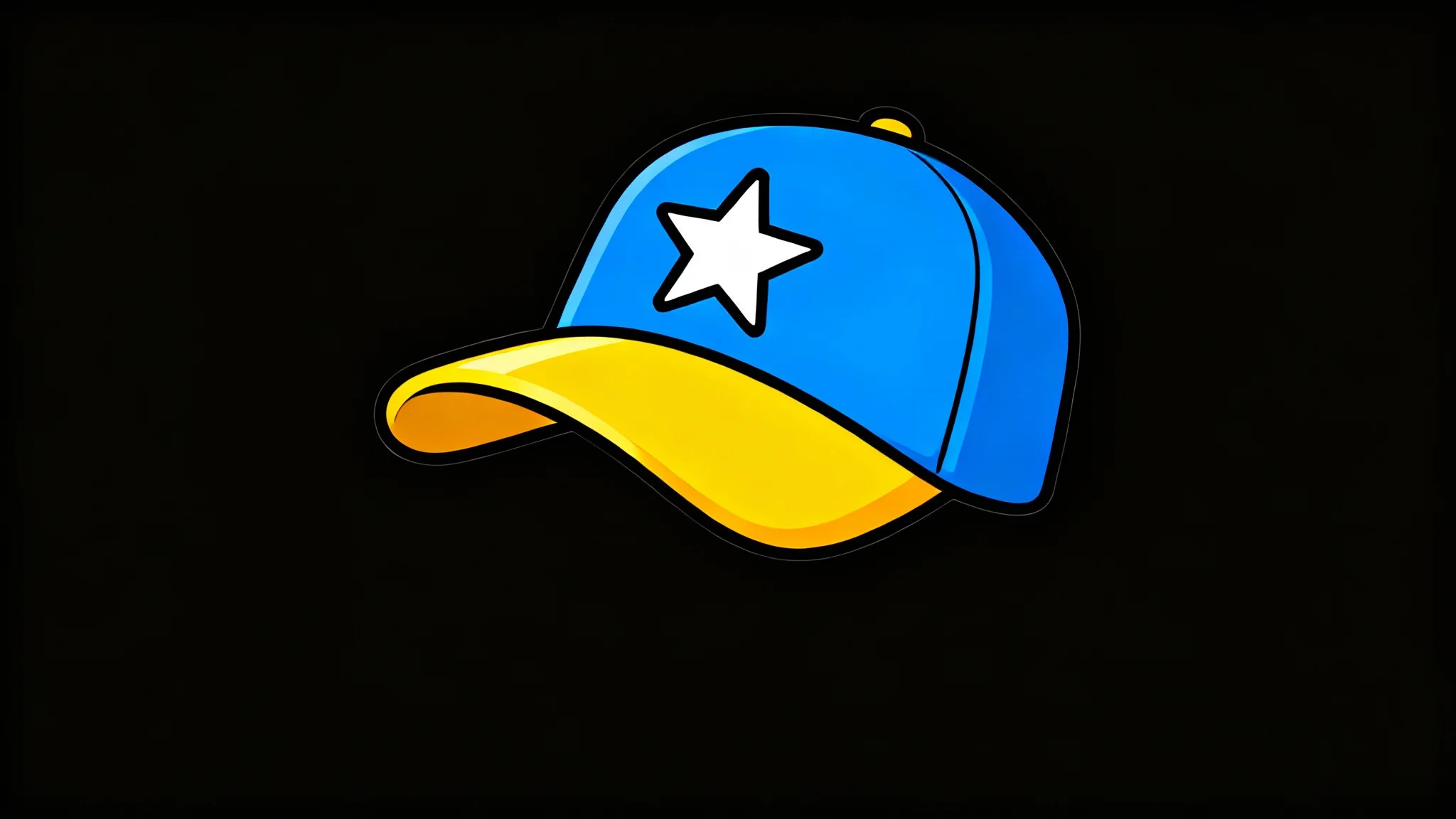 A bright blue and yellow cartoon baseball cap with a white star on the front, illustrated in a clean 2D style against a plain white background.