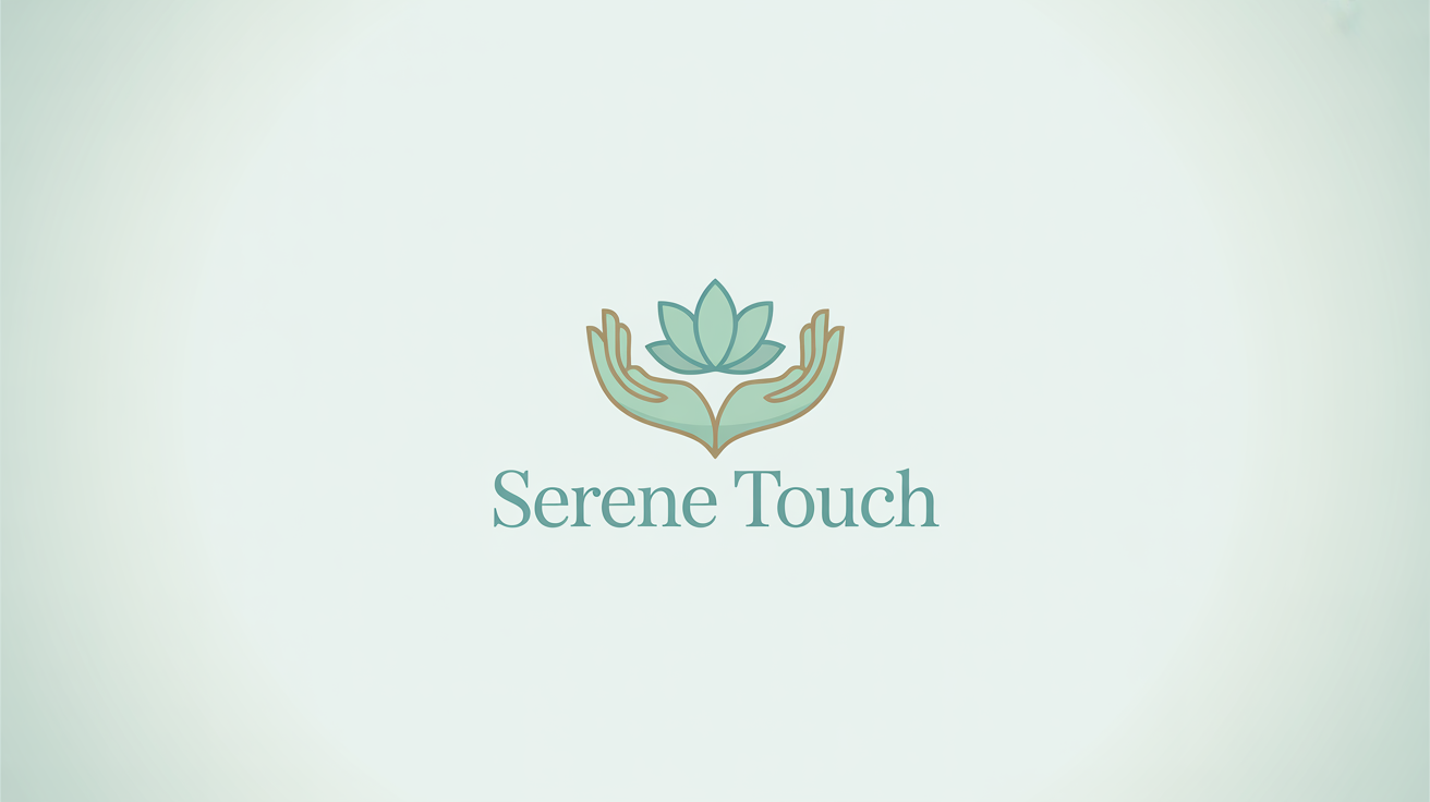 An elegant logo for a massage business called 'Serene Touch', featuring a stylized teal and gold lotus flower icon above the text, set against a clean white background.