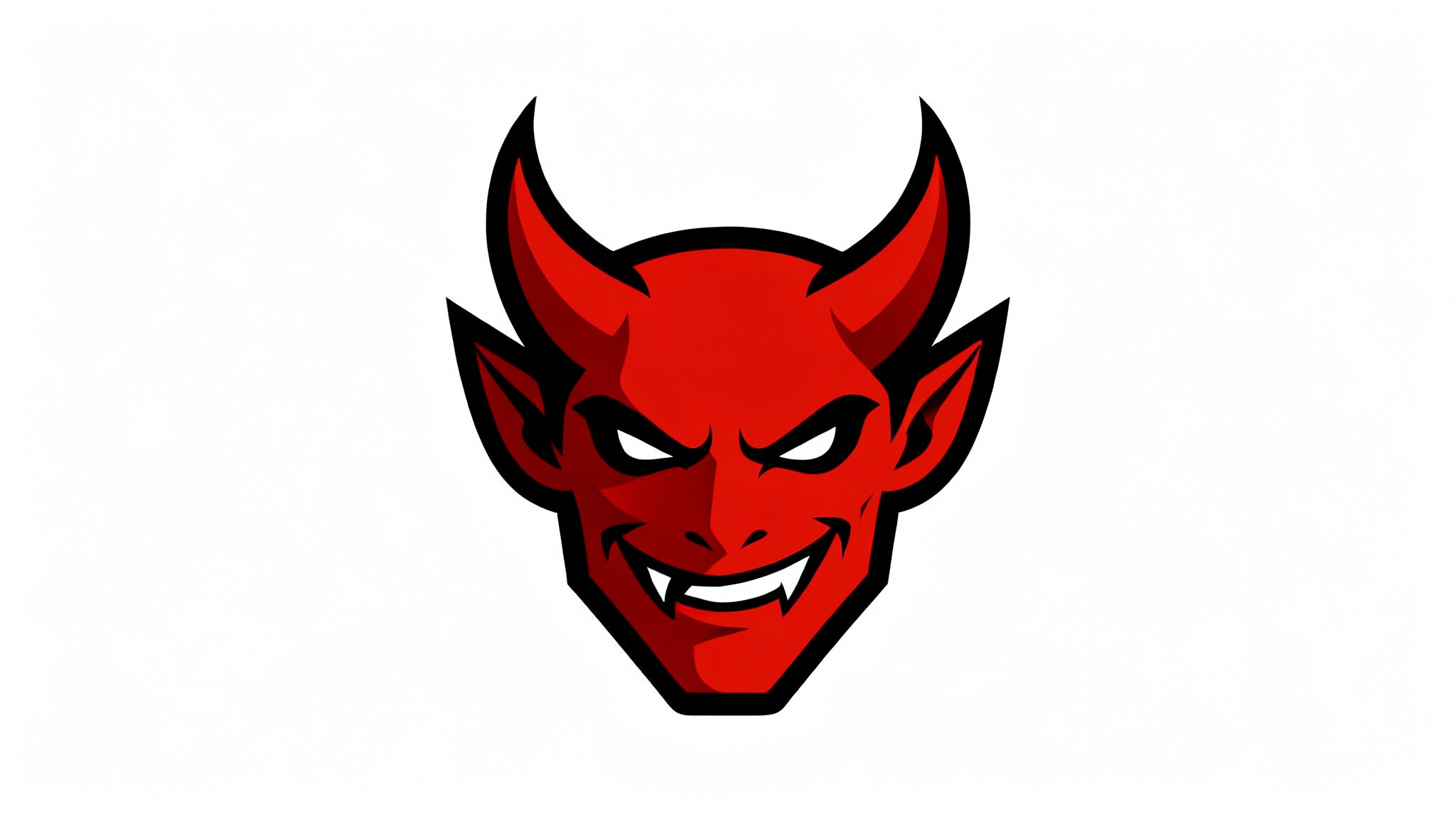 A modern vector logo of a mischievous red devil's head, designed with sharp lines in red, black, and white, presented on a clean white background.