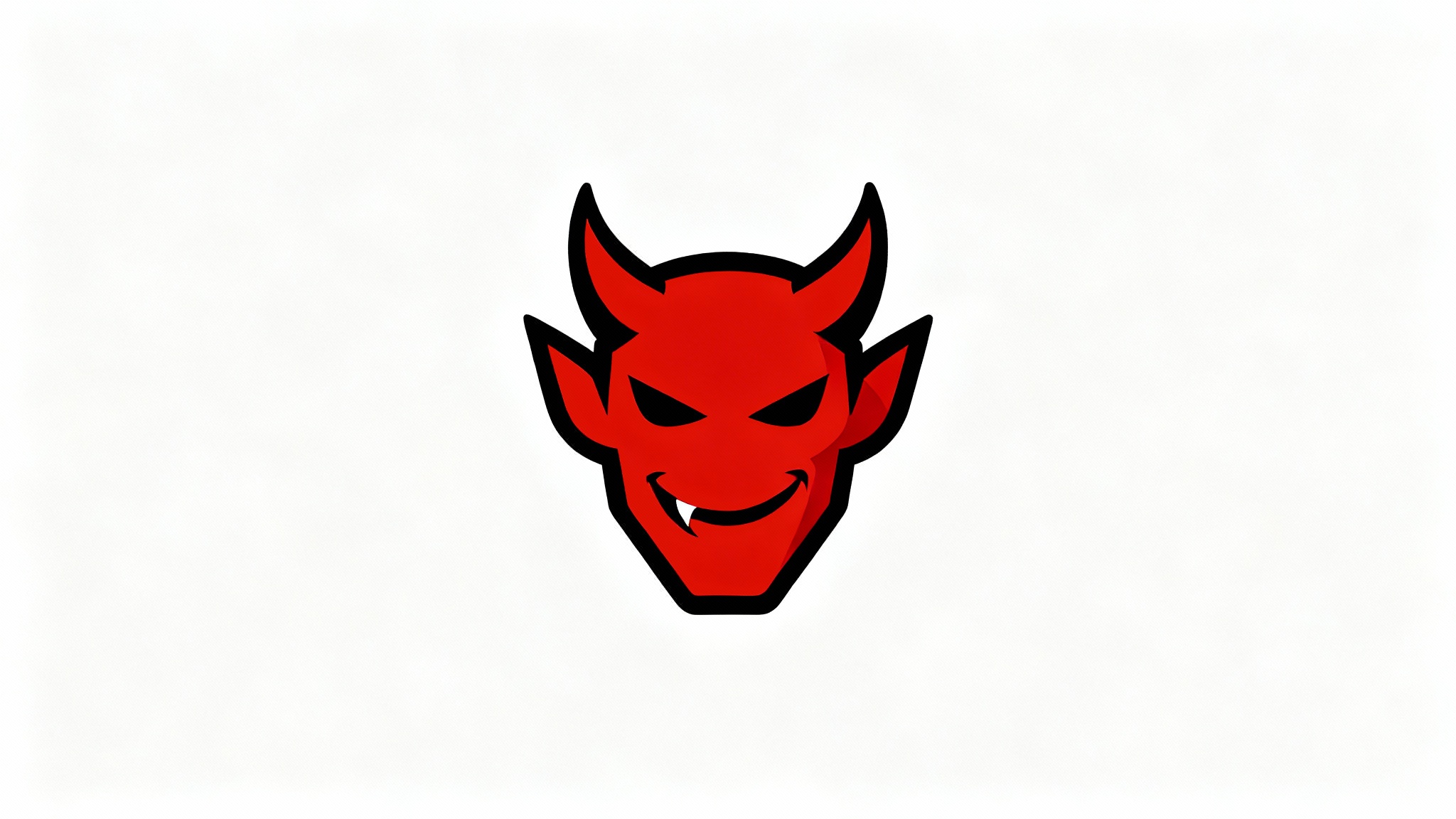 A modern, minimalist vector logo of a mischievous red devil, rendered in red, black, and white against a plain background.