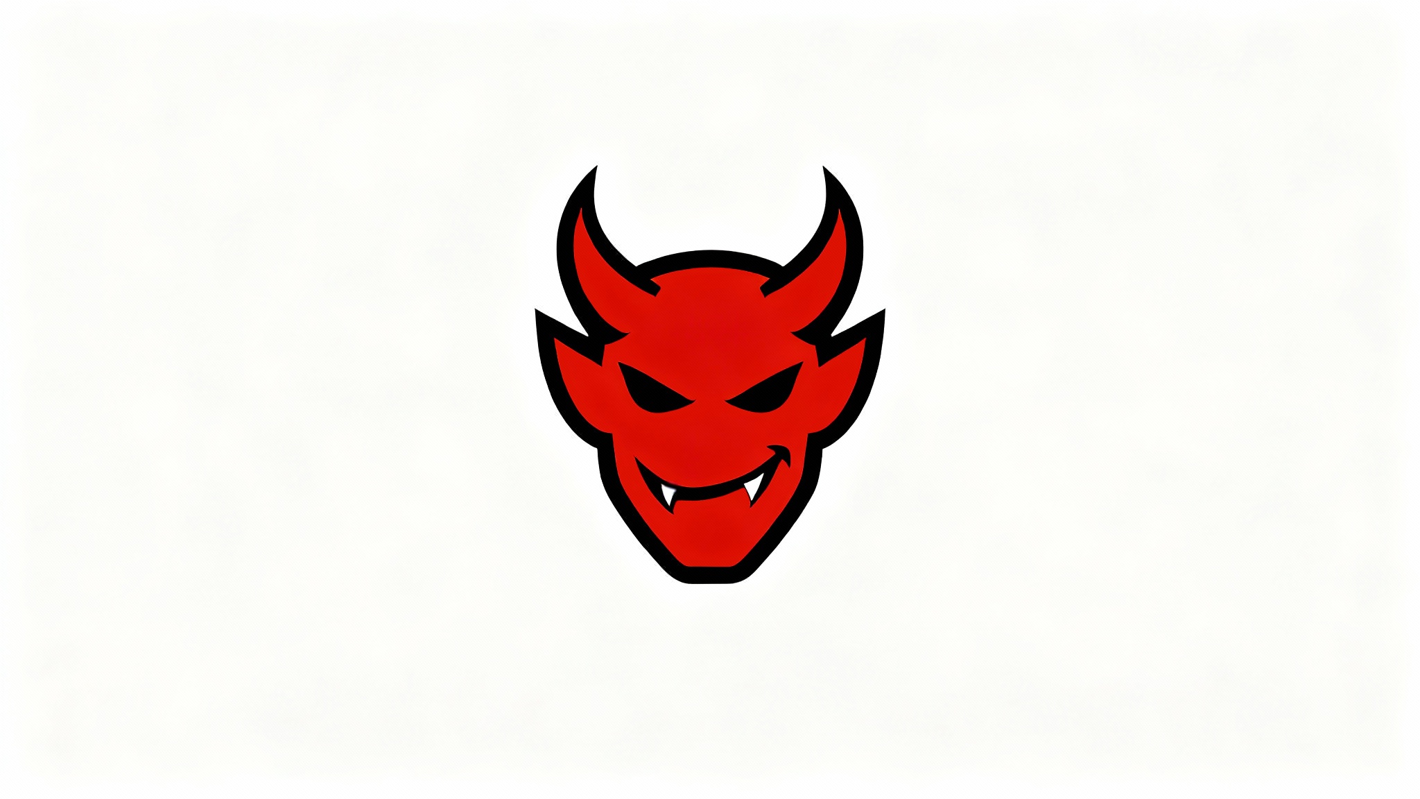 A modern, graphic logo of a stylized red devil's head with a smirk, displayed on a clean white background.