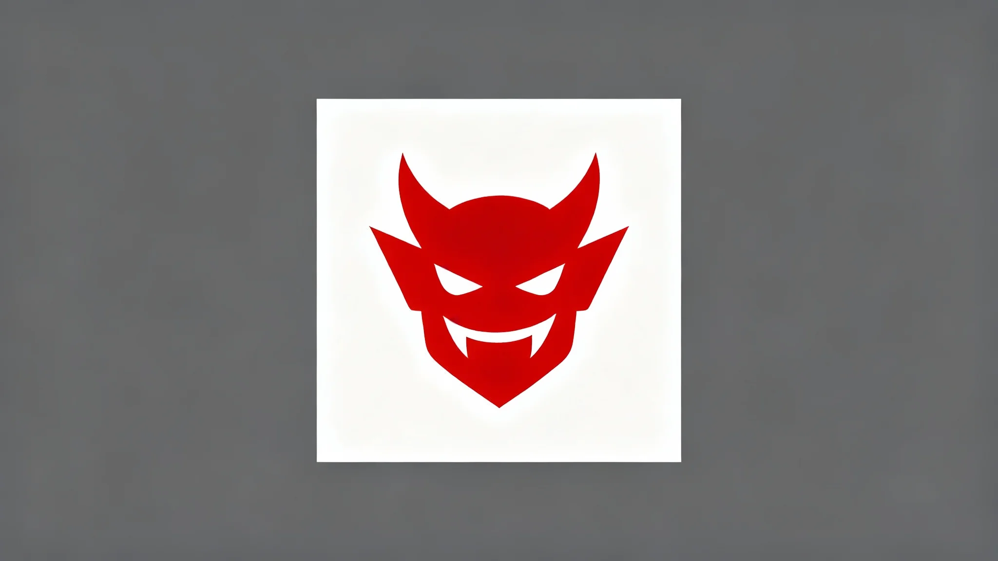 A modern vector logo of a mischievous red devil's head, designed in a bold, minimalist style using a vibrant red color, centered on a crisp white background.