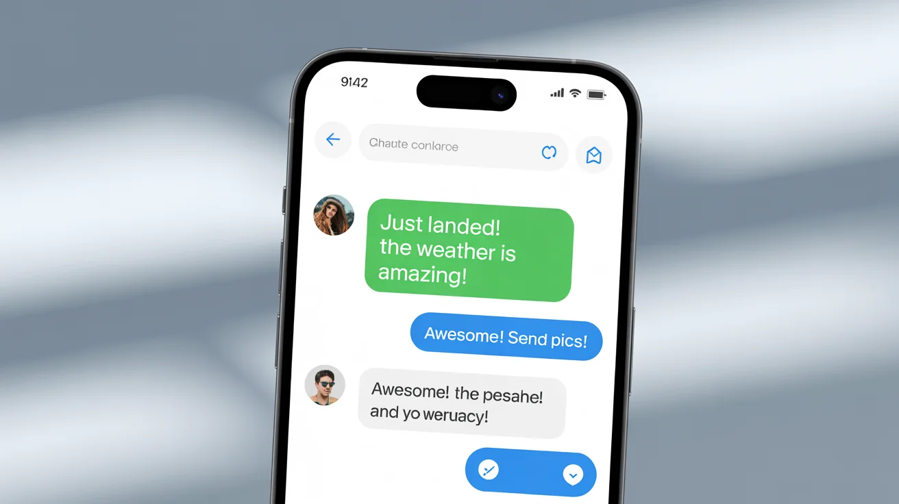 A close-up of a smartphone screen showing a beautifully designed chat app interface with custom colorful chat bubbles forming a conversation.