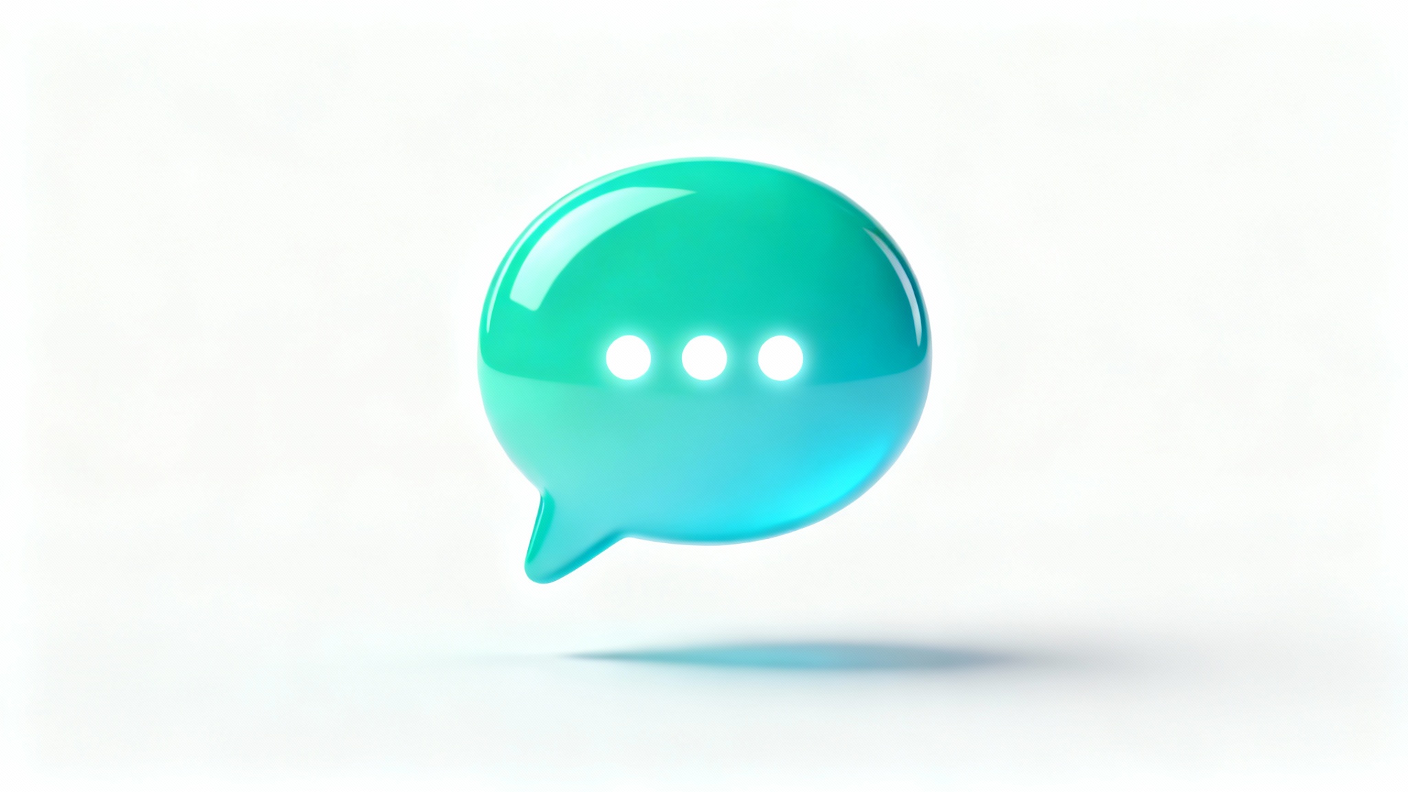 A 3D rendered icon of a glossy, blue-green chat bubble with a typing indicator inside, isolated on a white background.