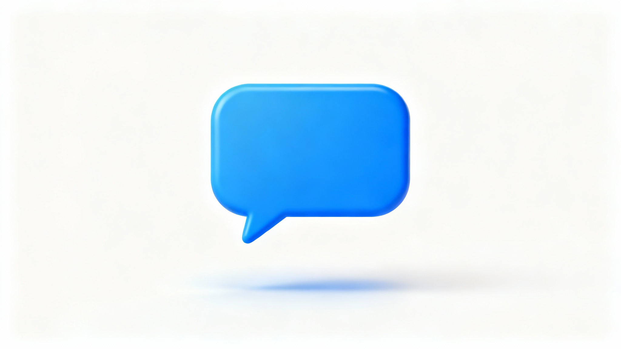 A 3D rendering of a single, blue, modern chat bubble floating over a plain white background.