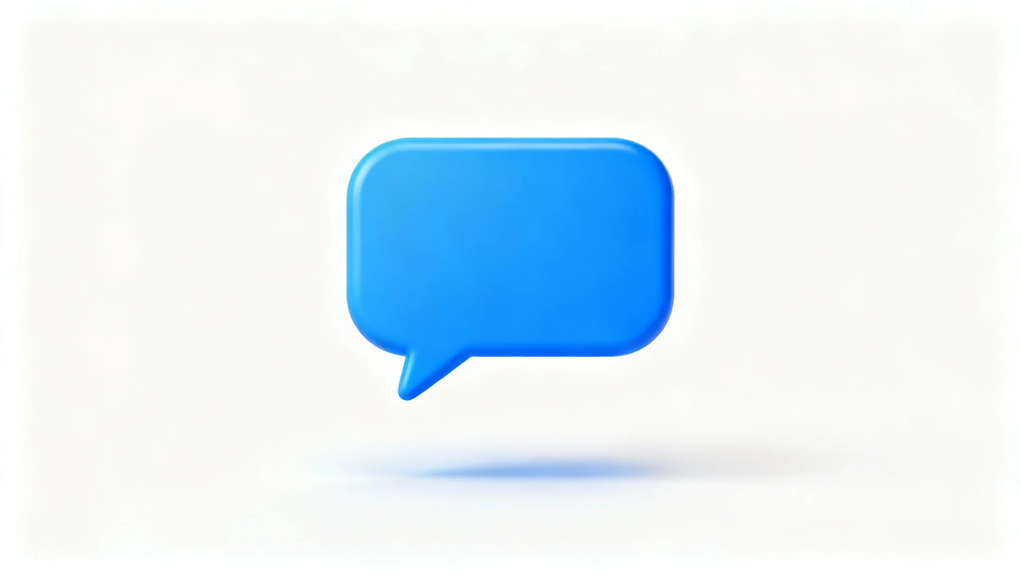 A 3D rendering of a single, blue, modern chat bubble floating over a plain white background.