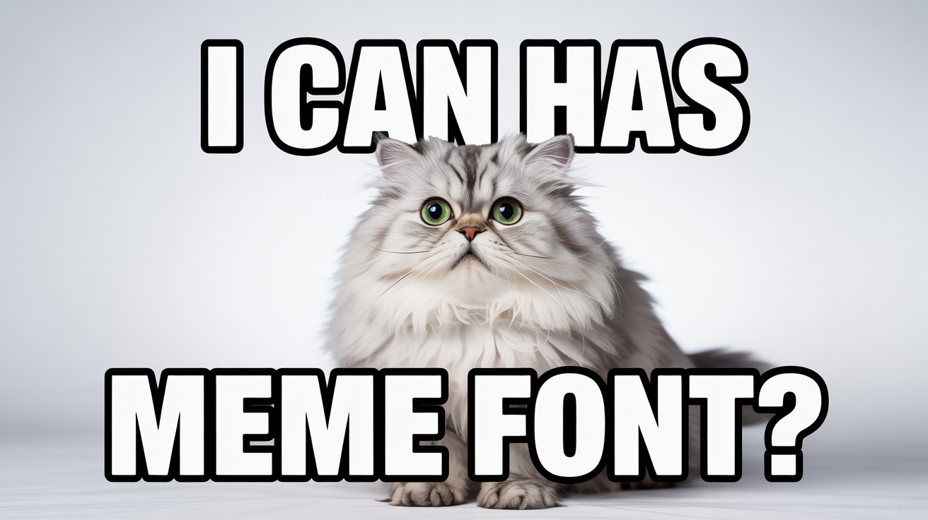 A classic internet meme featuring a surprised cat. The top text reads 'I CAN HAS' and the bottom text reads 'MEME FONT?' in a bold white font with a black outline, set against a white background.
