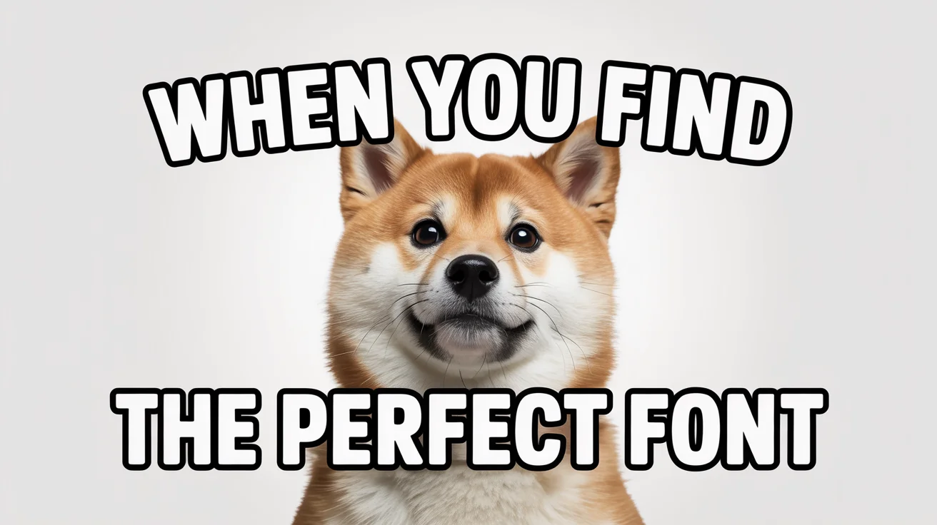 A meme-style image of a surprised Shiba Inu dog's face on a white background. It has bold, white text with a black outline. The top text says 'WHEN YOU FIND' and the bottom text says 'THE PERFECT FONT'.