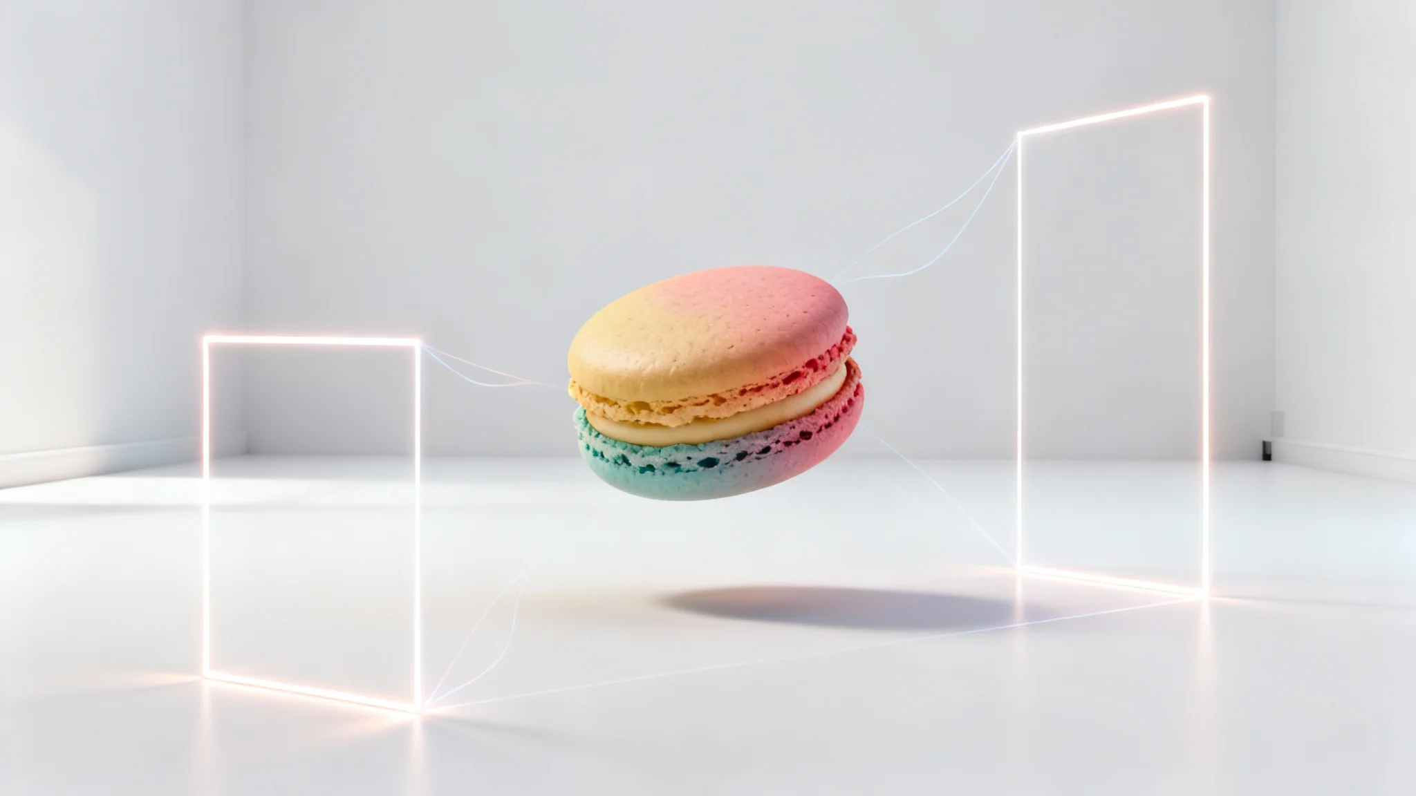 A conceptual image showing a photo of macarons being resized to fit perfectly into three different digital frames, symbolizing an image resizing tool for business posts.