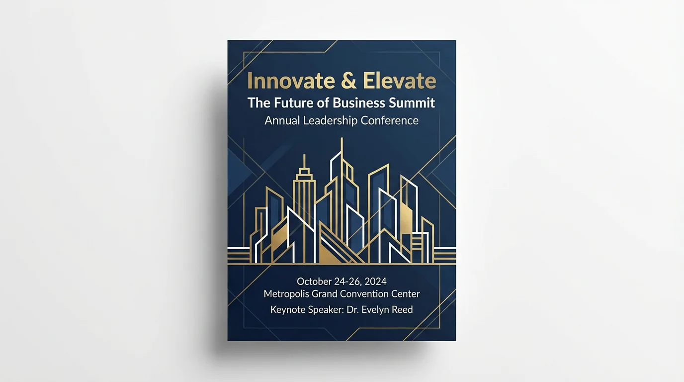 A professional mockup of a corporate event poster for the 'Innovate & Elevate' business summit, shown against a plain white background.