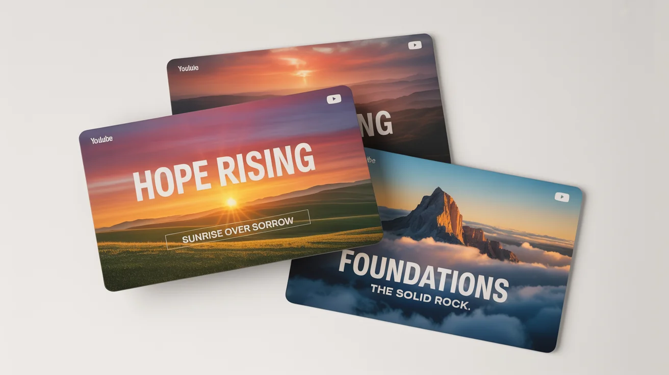 A mockup showcasing three modern and inspiring sermon thumbnail designs for an online church service, displayed on a clean white background.