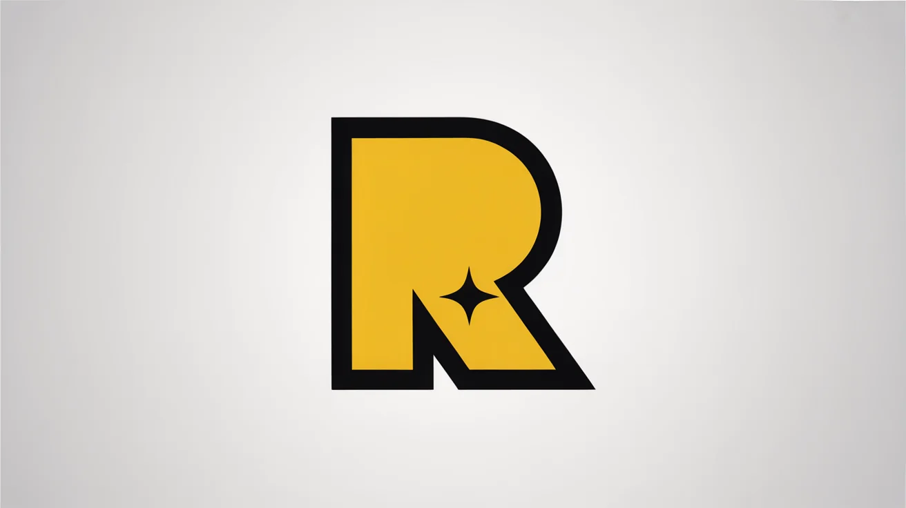 A vibrant yellow, stylized letter 'R' with a black outline and a small black star, reminiscent of the Rockstar Games logo, displayed on a clean white background.