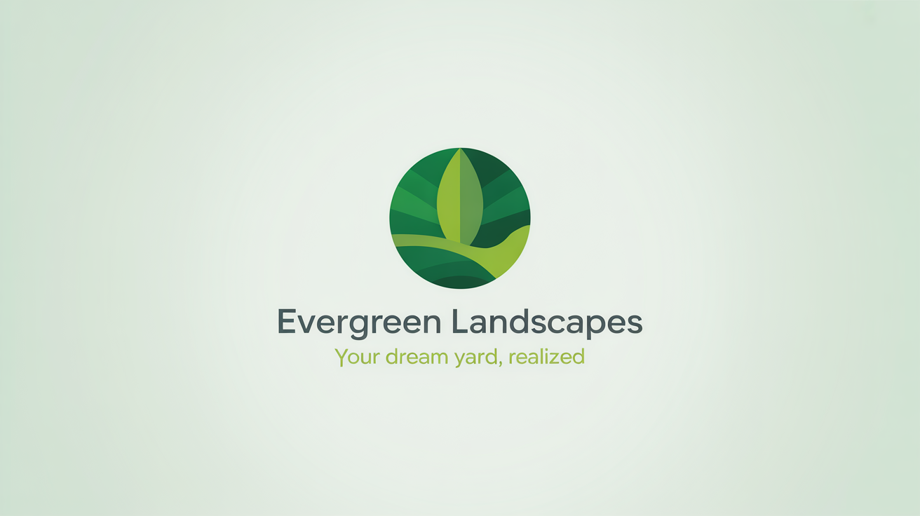 A modern, minimalist logo for a landscaping company named 'Evergreen Landscapes', featuring a stylized green leaf and hill icon on a white background.