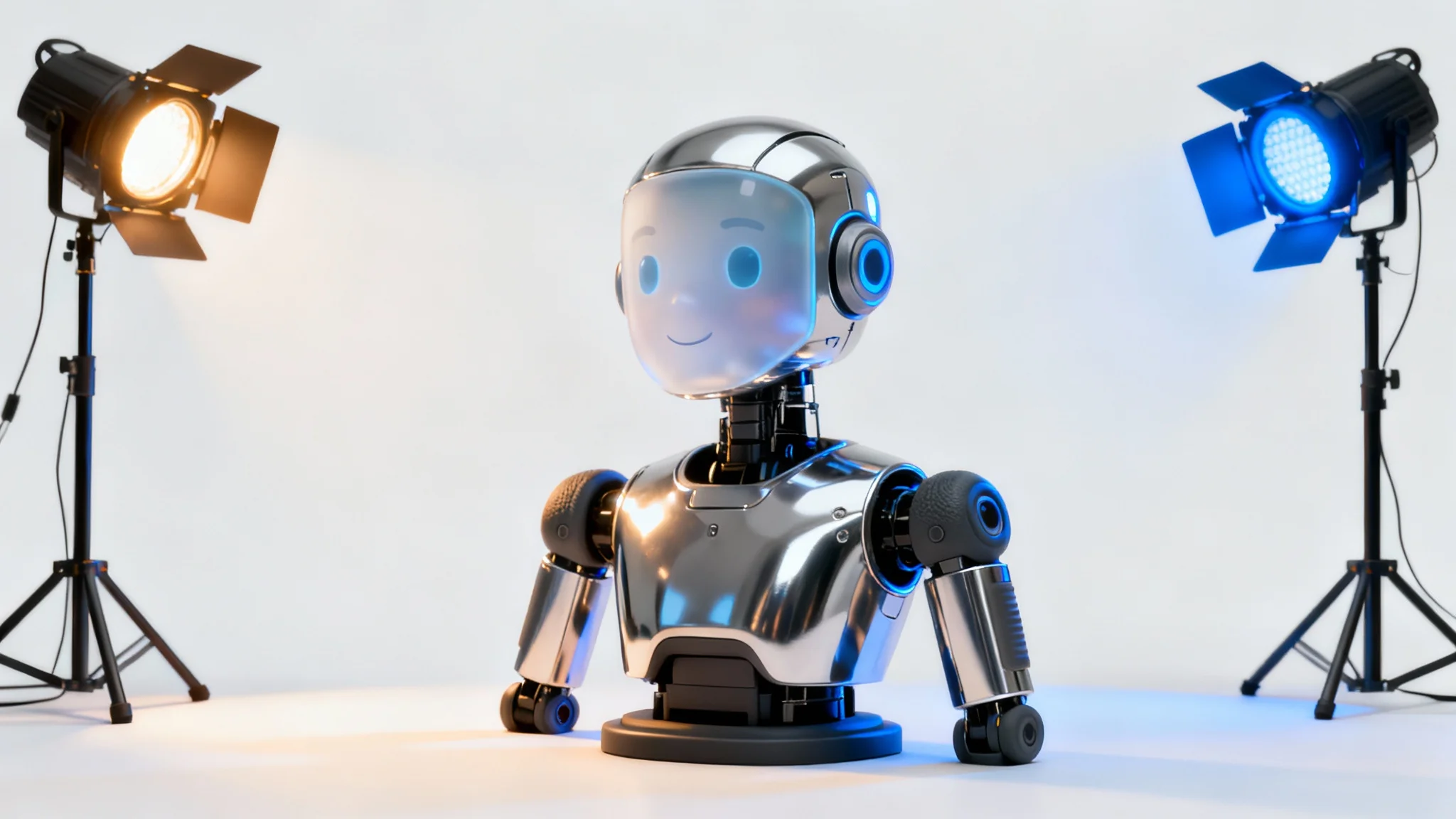 A 3D rendered bust of a stylized character, dramatically lit from multiple angles with warm, cool, and blue lights against a plain white background, showcasing advanced lighting techniques.