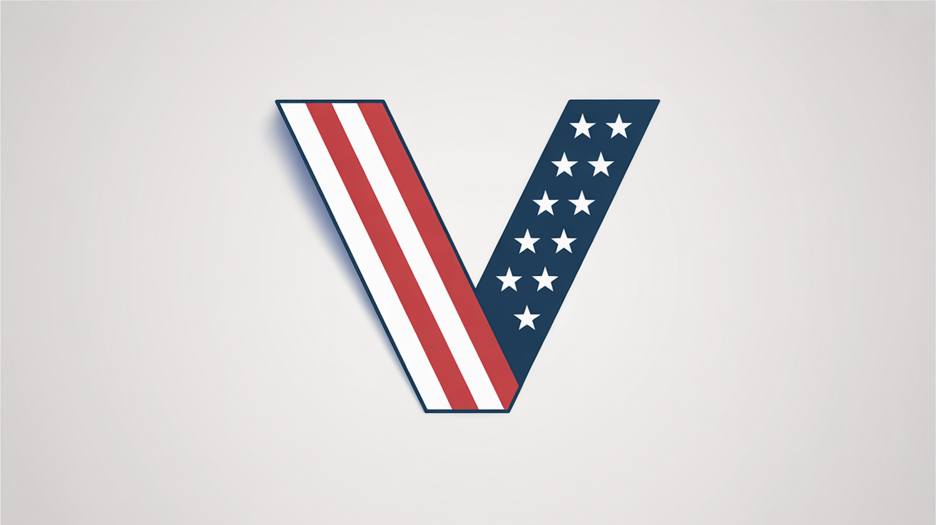 A modern, patriotic logo of the letter 'V' stylized with an American flag design, featuring red and white stripes and blue with white stars, set against a plain white background.
