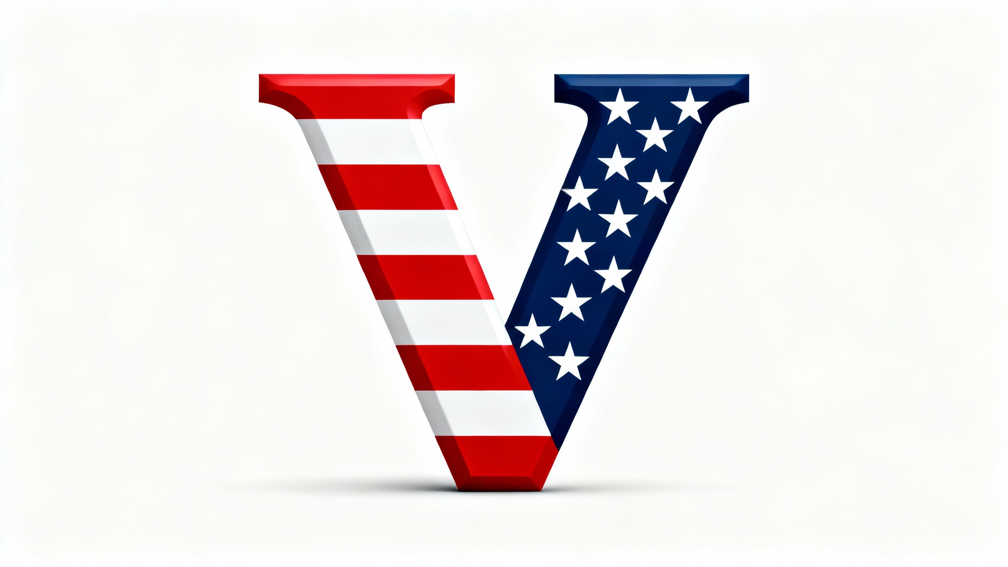 A modern, patriotic logo of the letter 'V' on a white background. The left side of the 'V' has red and white stripes, and the right side is blue with white stars, resembling the American flag.