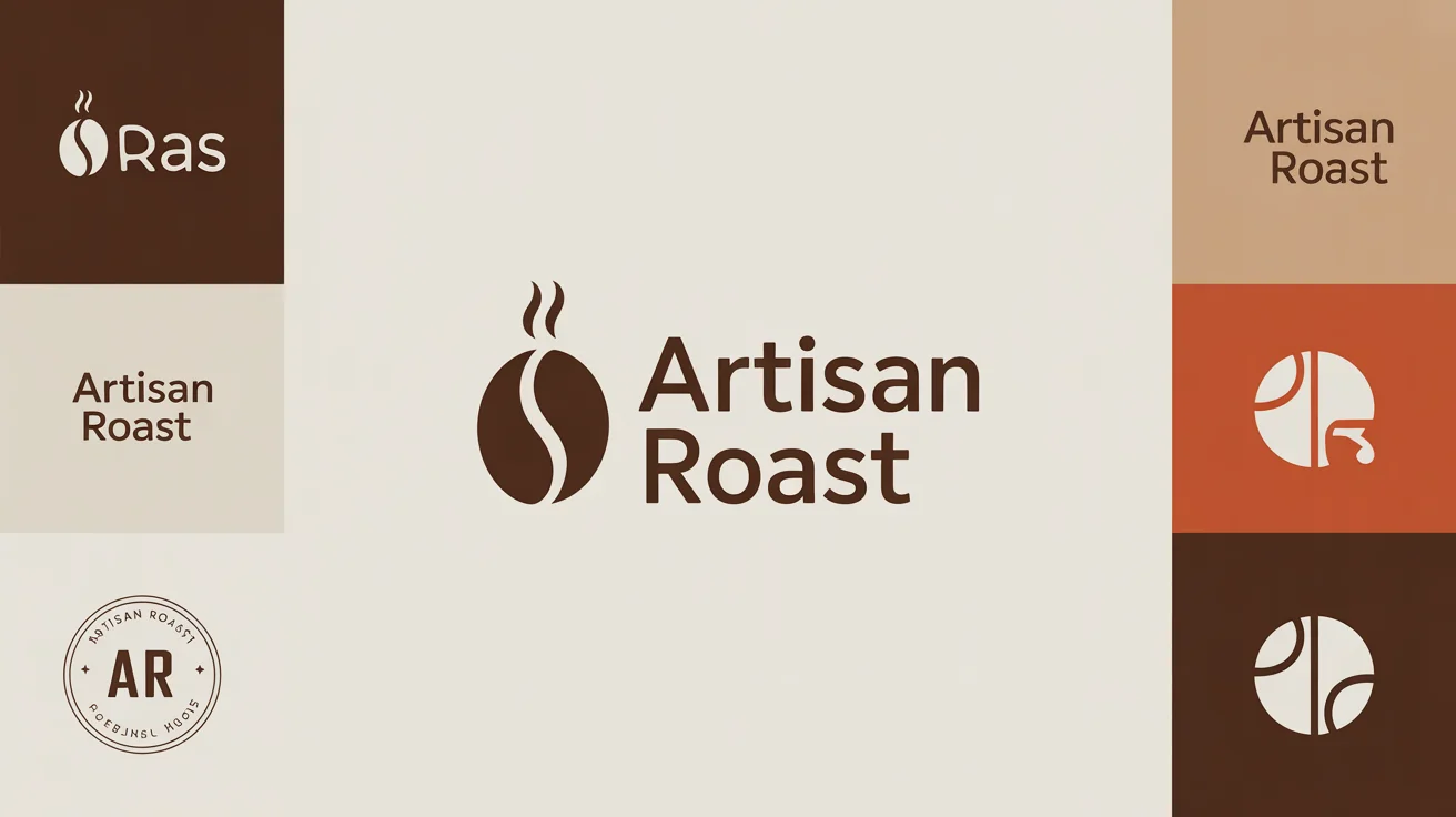 A collection of professionally designed logos for a coffee brand called 'Artisan Roast,' displayed on a white background to showcase the versatility of a logo editor.
