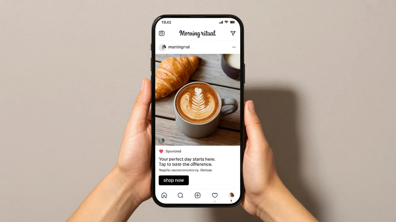 A final, polished Instagram ad mockup for a coffee brand named 'Morning Ritual', shown on a smartphone screen as the finished product.