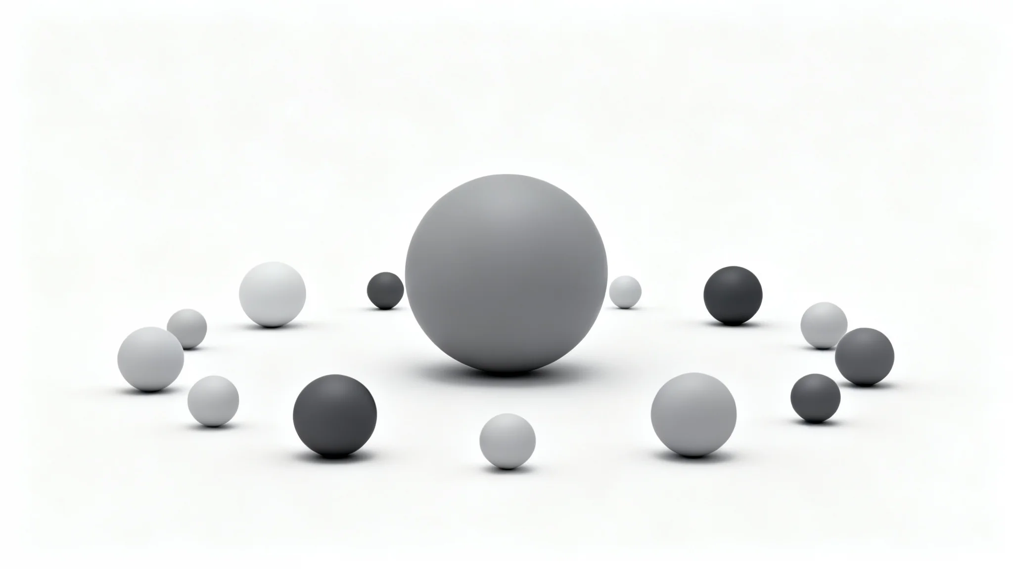 A conceptual 3D render illustrating variance, featuring a perfect gray sphere in the center surrounded by other spheres of various sizes and shades of gray, all on a white background.