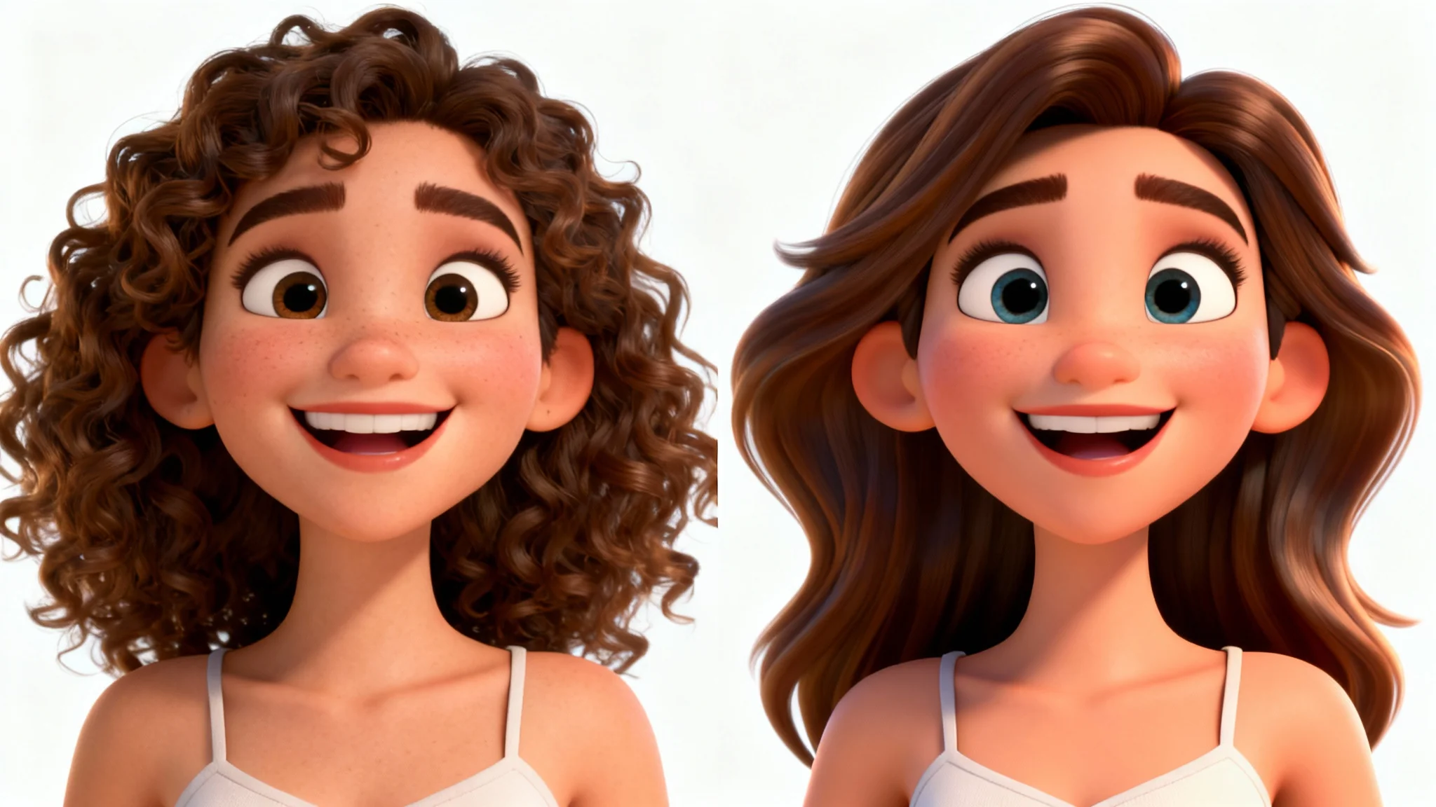 A side-by-side comparison showing a realistic photo of a young woman on the left and a 3D animated character version of her on the right, demonstrating an image-to-character transformation.