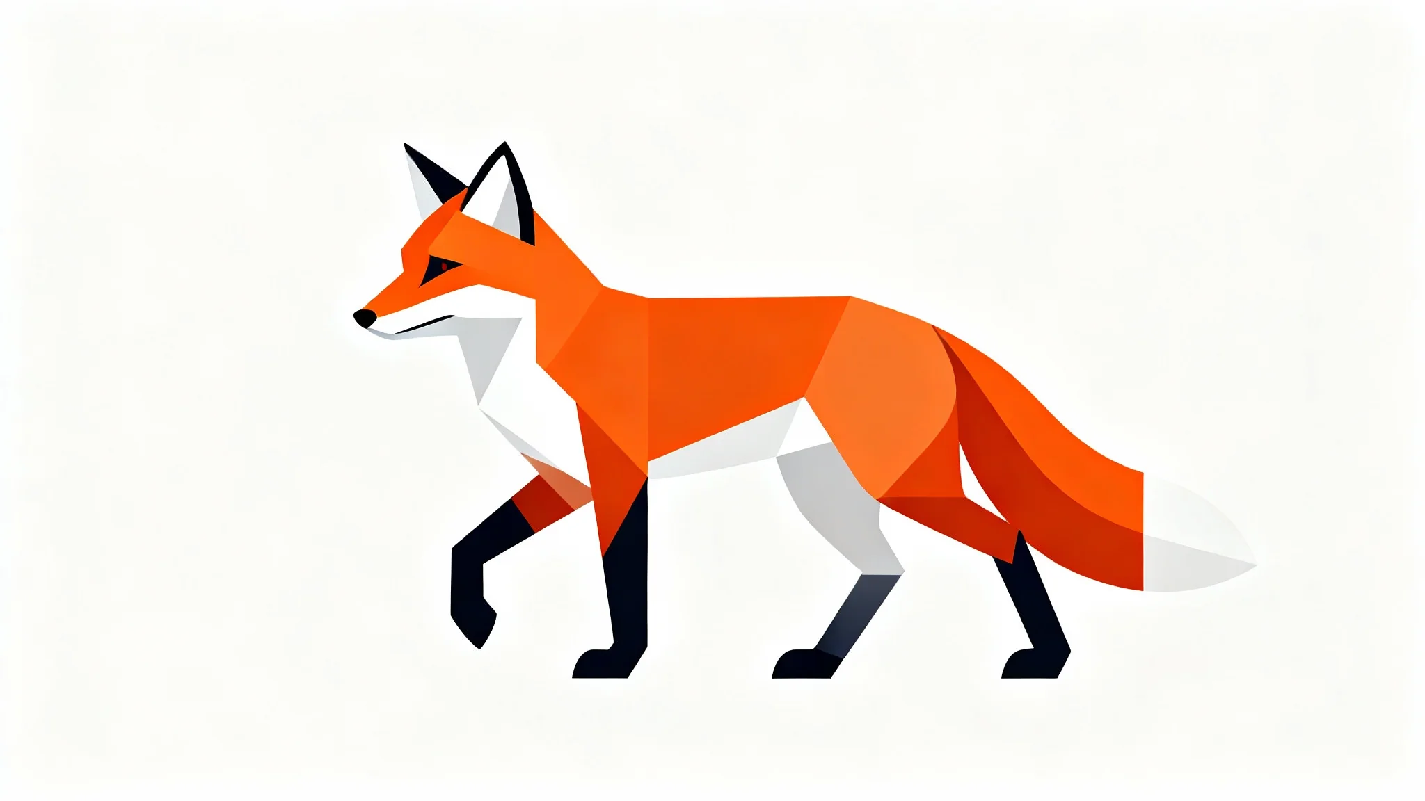 A modern vector illustration of a stylized orange fox created with geometric shapes, set against a plain white background.