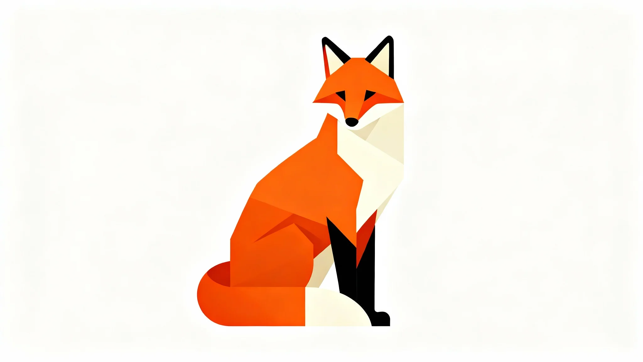 A modern vector illustration of a stylized orange fox sitting, created with clean geometric shapes and flat colors against a plain white background.