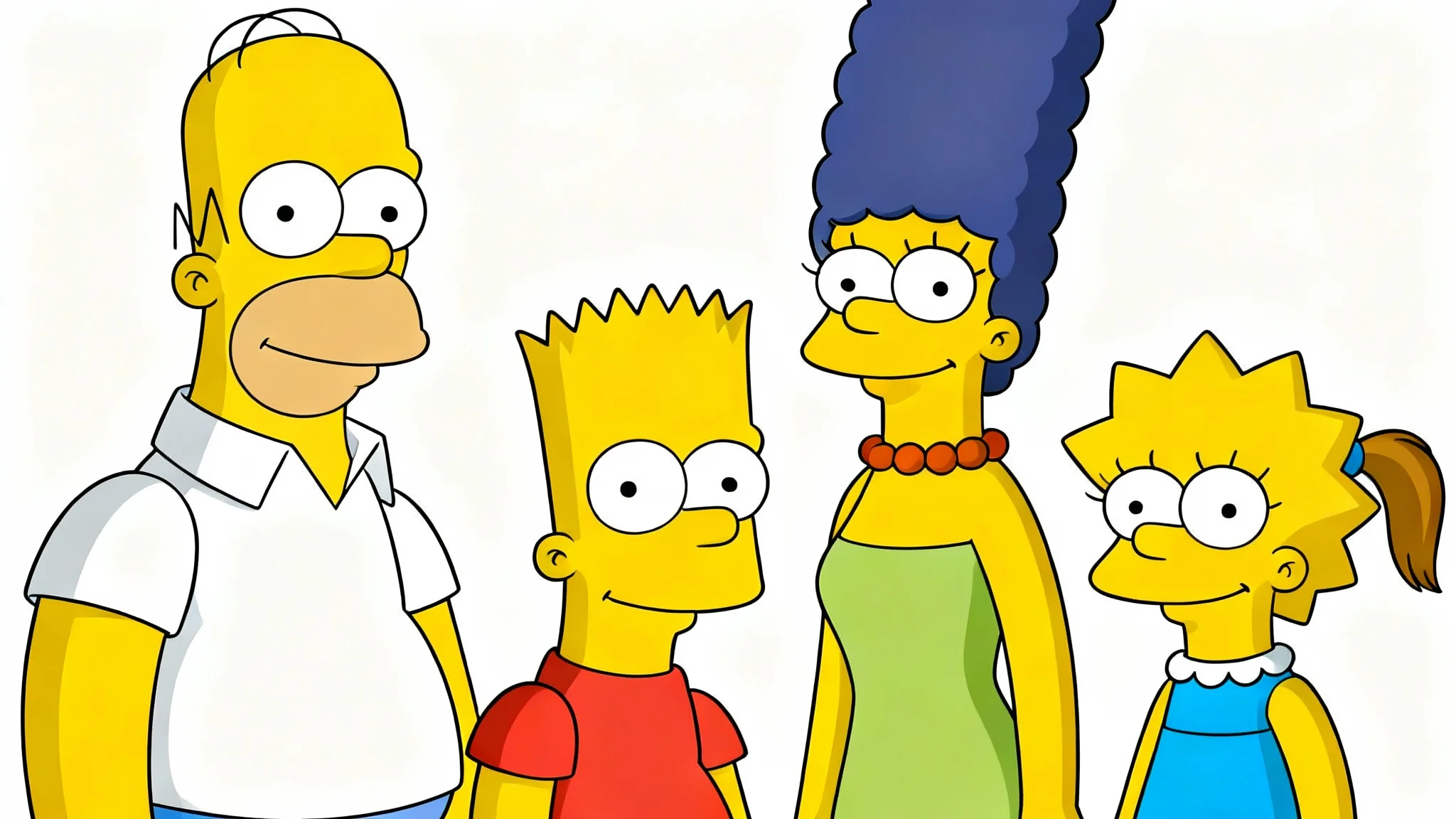 A custom family portrait of four people drawn in the recognizable yellow-skinned, large-eyed style of The Simpsons cartoon, set against a white background.