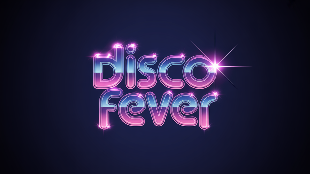 A professionally designed logo that reads "Disco Fever" in a shiny chrome 1970s-style font with a vibrant pink and purple neon glow, set against a dark background.
