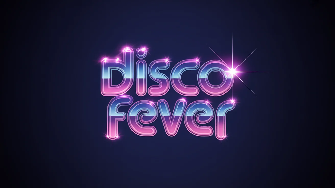 A professionally designed logo that reads "Disco Fever" in a shiny chrome 1970s-style font with a vibrant pink and purple neon glow, set against a dark background.