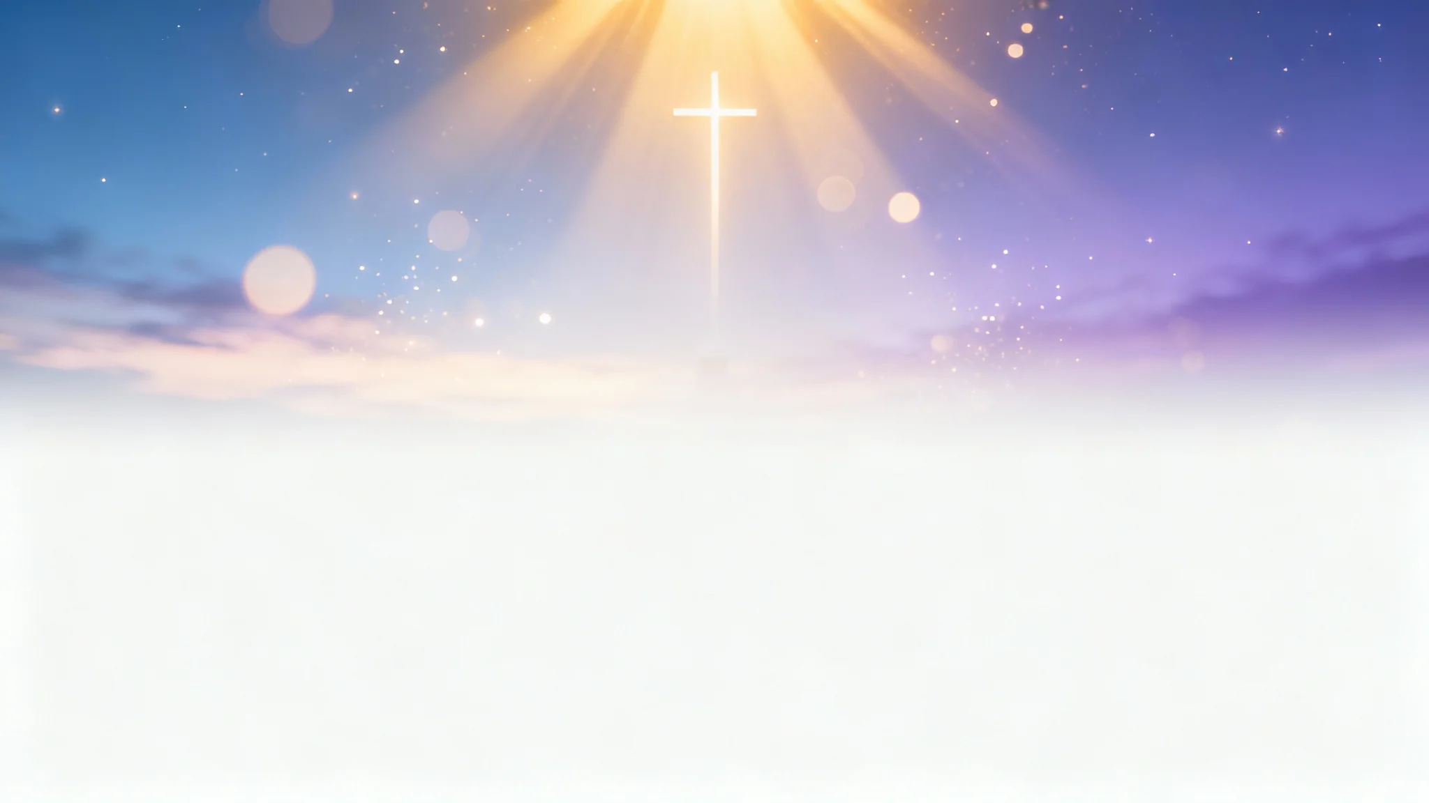 A modern and serene church background design mockup featuring golden light rays over a blue and purple gradient, creating a peaceful and spiritual atmosphere.