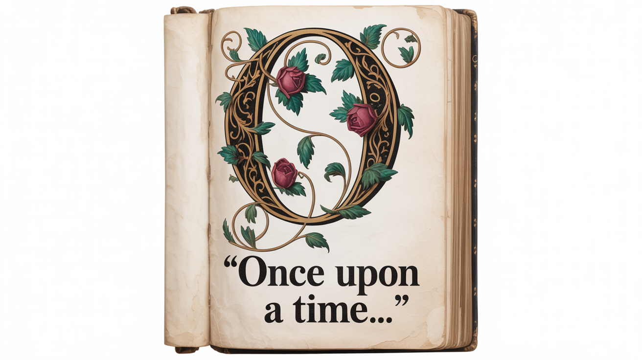 A close-up of an elegant book page showing a large, ornate drop cap letter 'O' with intricate floral designs, at the beginning of a paragraph. The background is plain white.