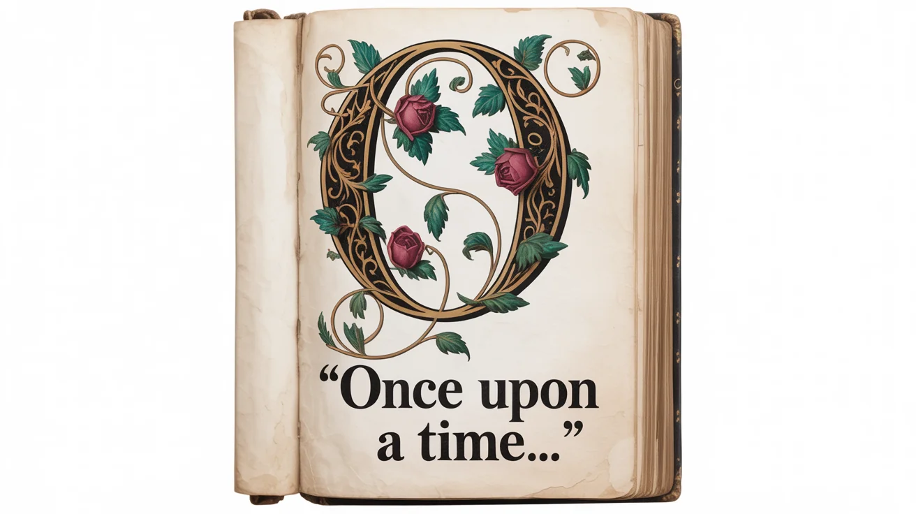 A close-up of an elegant book page showing a large, ornate drop cap letter 'O' with intricate floral designs, at the beginning of a paragraph. The background is plain white.