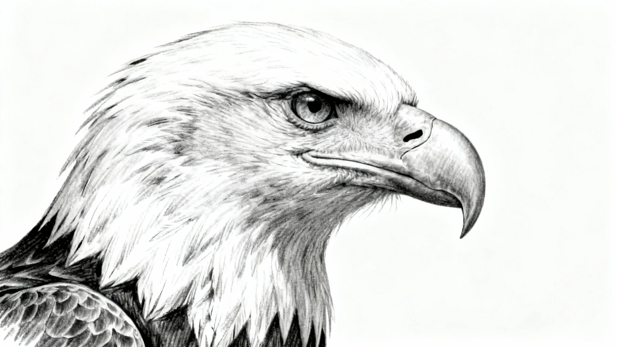A detailed, realistic pencil sketch of a bald eagle's head, created to showcase a pencil sketch effect, isolated on a white background.