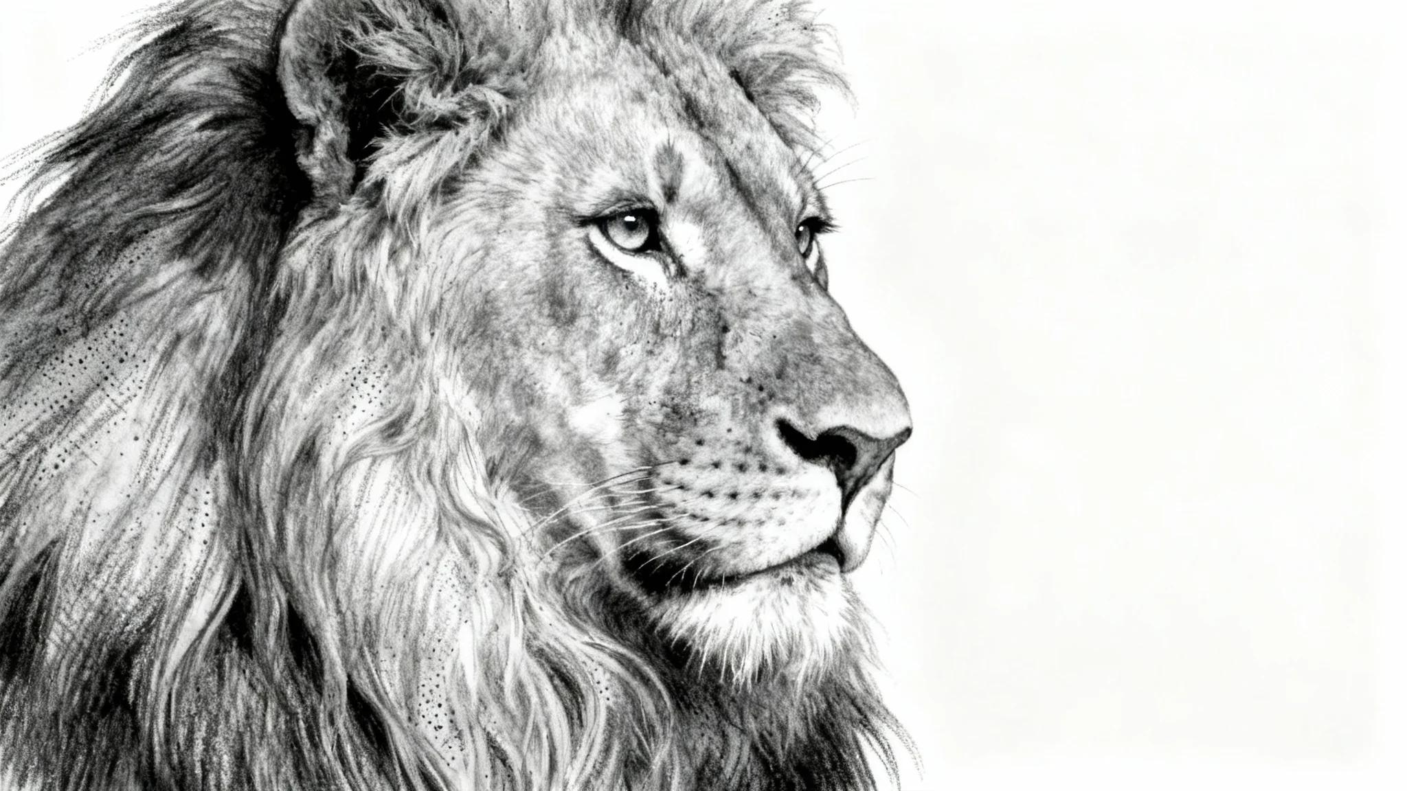 A detailed, realistic pencil sketch of a lion's head, showcasing an artistic drawing effect. The lion is looking intensely, and the image is set against a plain white background.