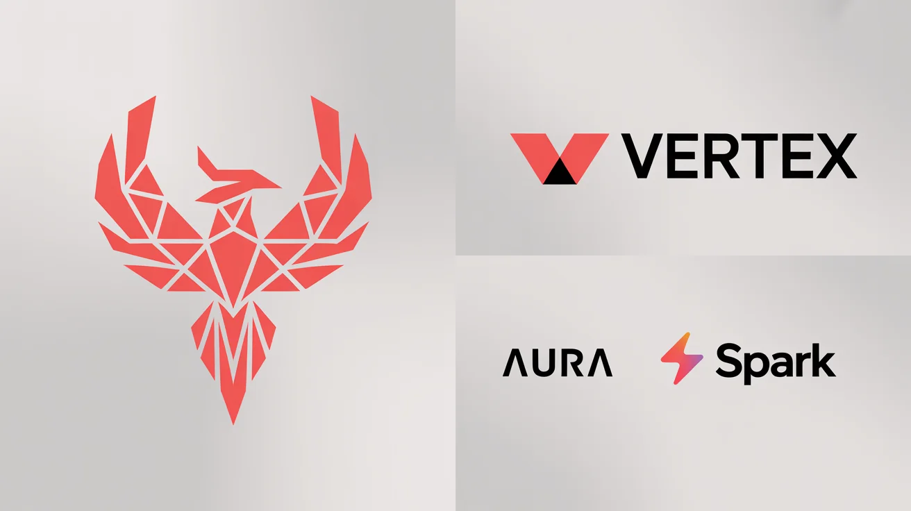 A collage of six different professionally designed logos, all in shades of red, displayed in a grid format on a light gray background to showcase design variety.