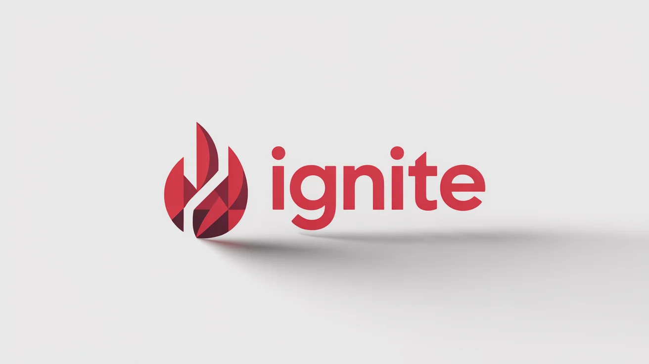 A modern, minimalist red logo for a fictional company called 'IGNITE', featuring an abstract symbol and the company name on a white background.