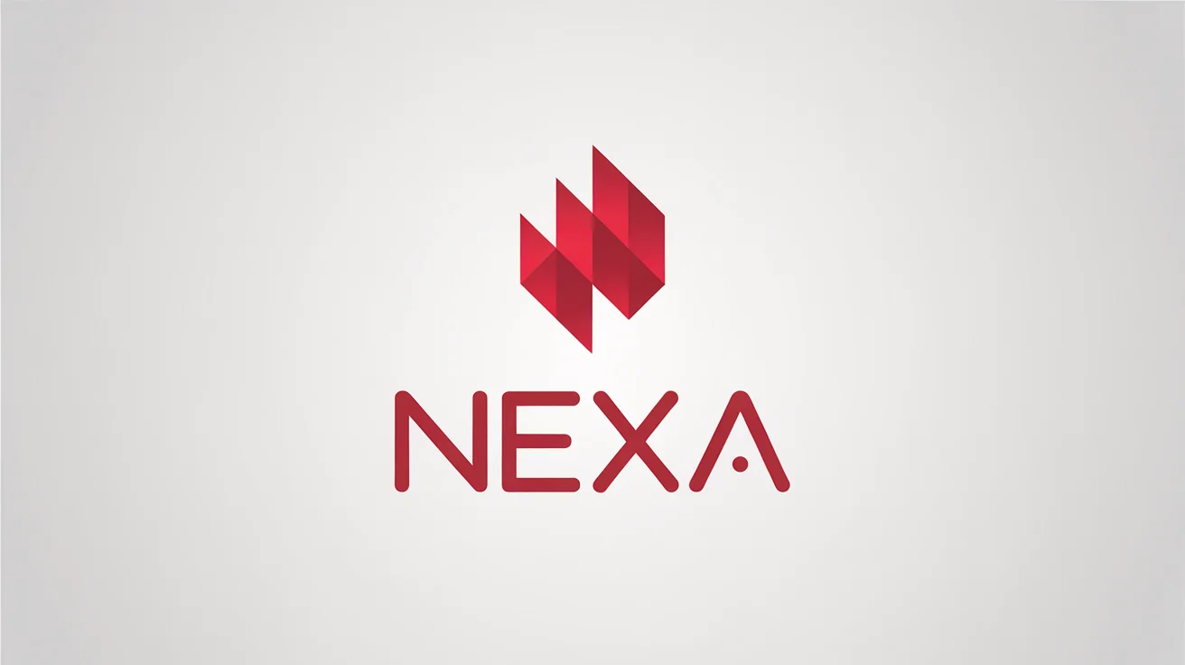 A modern, minimalist red logo on a white background. It features a geometric, abstract icon above the brand name 'NEXA' in a clean, red font.