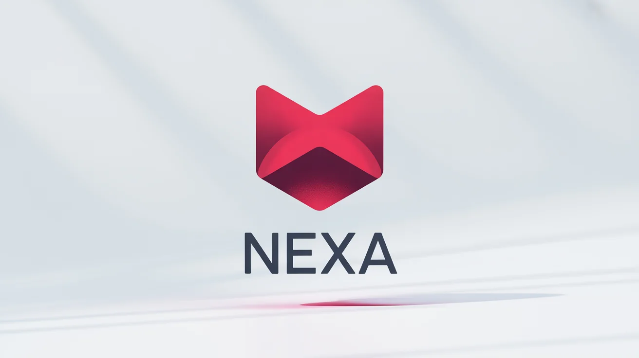 A modern, minimalist logo featuring a red abstract icon and the word 'NEXA' in a dark gray font, set against a clean white background.