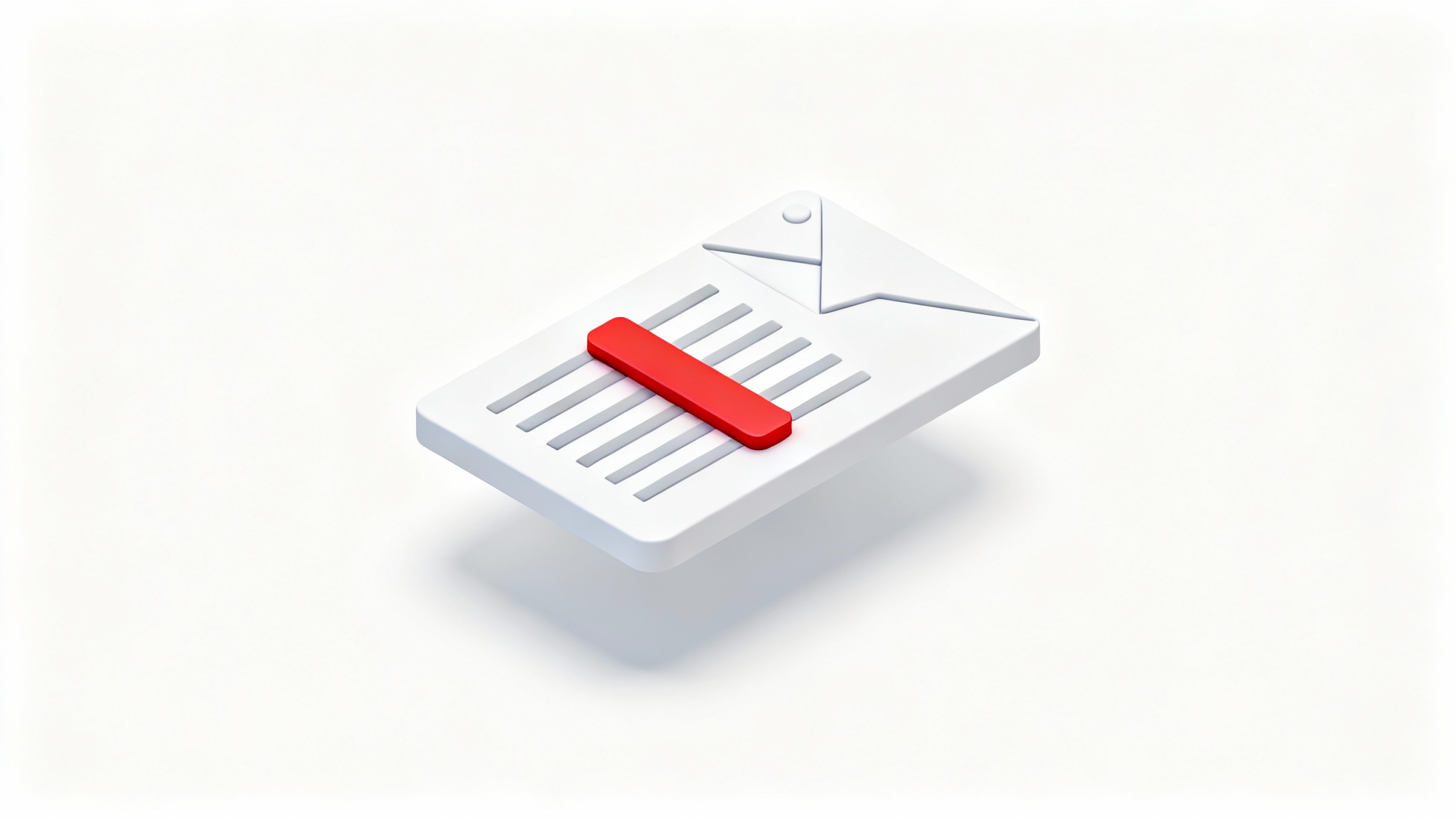 A stylized 3D icon of an email screenshot being edited, showing a red bar redacting a line of text, on a white background.