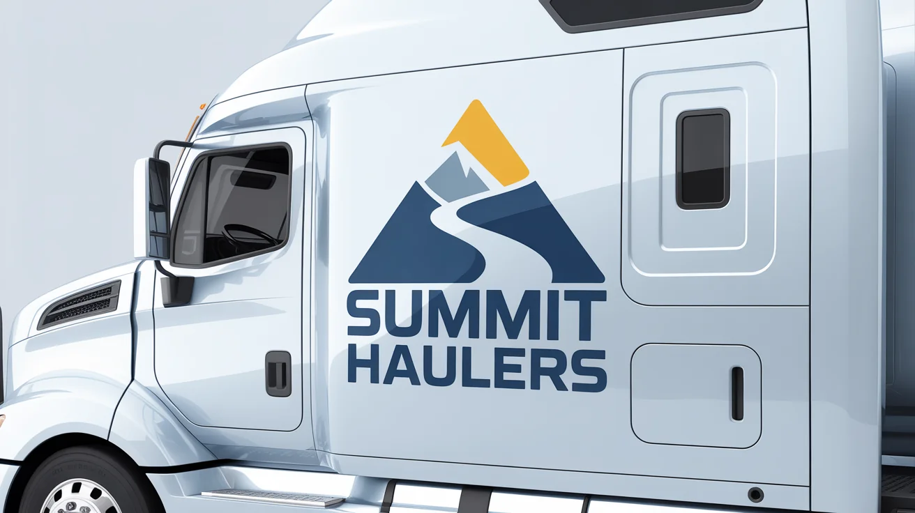 A professional logo mockup for a trucking company named 'Summit Haulers', displayed on the side of a clean, white truck against a white background.